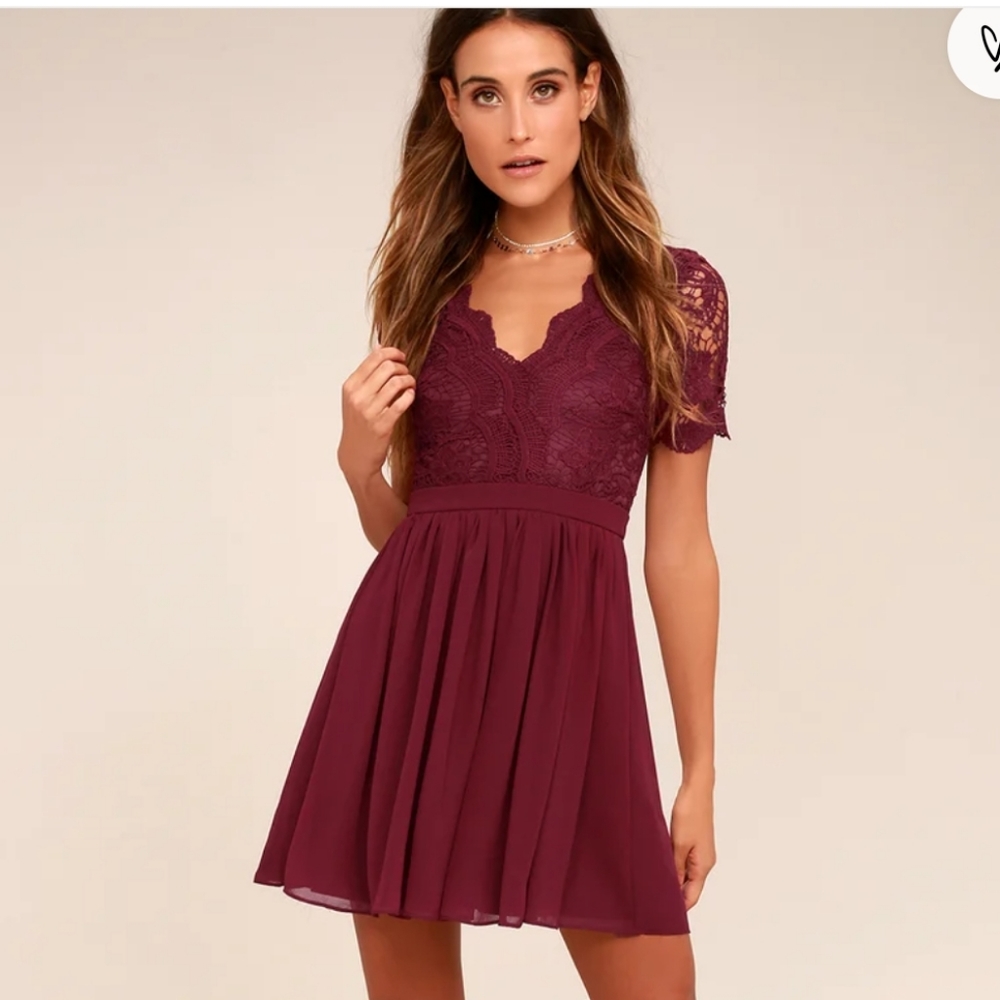 Lulu's Angel in Disguise Burgundy Lace Dress Size M